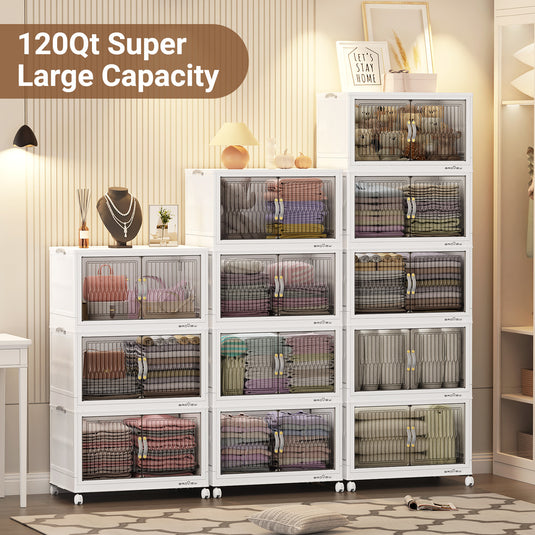 V8 30Gal/50Gal Stackable Collapsible Storage Bins with Lids and Doors