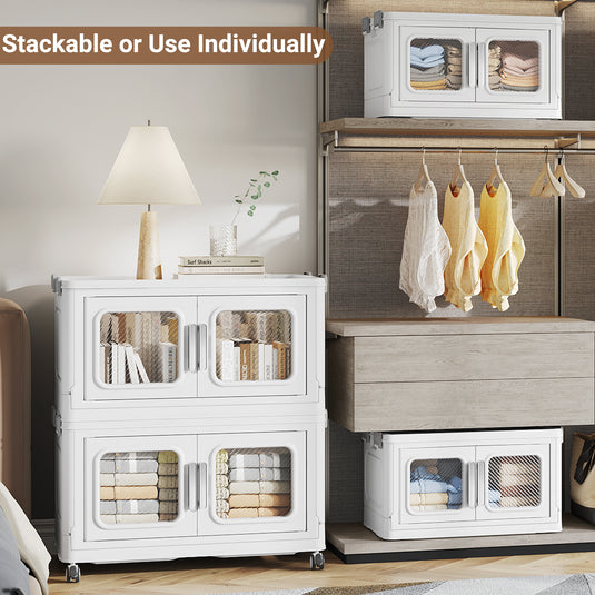 BROVIEW V80 480 Qt Stackable Storage Bin with Lids, 120Gal Collapsible Storage Boxes, Folding Plastic Drawer Cabinet for Home Storage and Organization