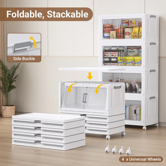 Broview 327QT/600QT/800QT Stackable Storage Bins with Lid, Wheels & Dividers, Extra Large Collapsible Plastic Closet Organizers Storage Cabinet Box