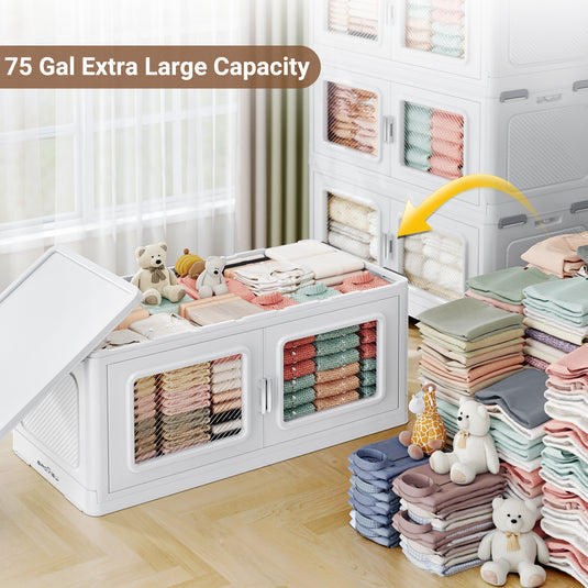 BROIVEW 450Gal Extra Large Stackable Storage Bins with Lids & Wheels, White 75gal-6pack