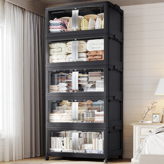 480Qt-800Qt Large Stackable Storage Bins with Lids, Plastic Closet Organizers Storage Drawer with Wheels Doors, Toy Clothes Storage Box V70