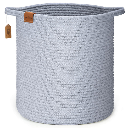 BROVIEW 56L Tall Laundry Baskets Hamper Woven Storage Basket Grey 1pack