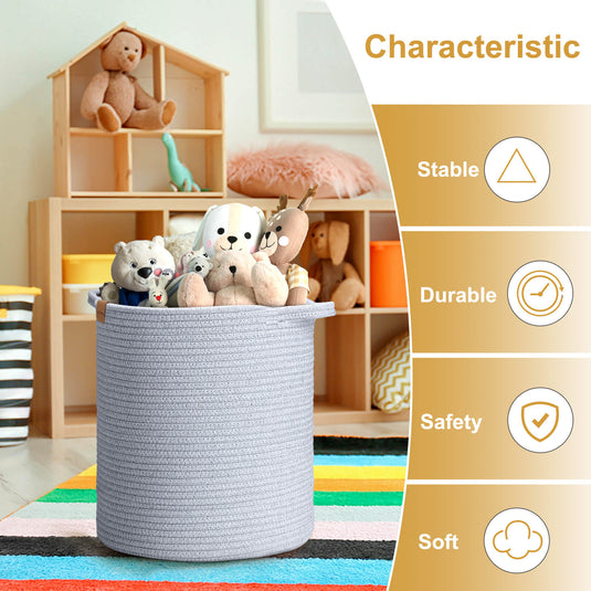 BROVIEW 56L Tall Laundry Baskets Hamper Woven Storage Basket Grey 1pack