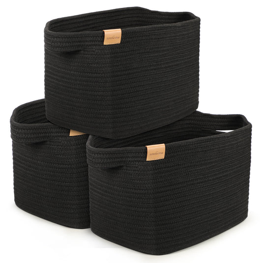 BROVIEW 18L Storage Baskets Black 3 Pack