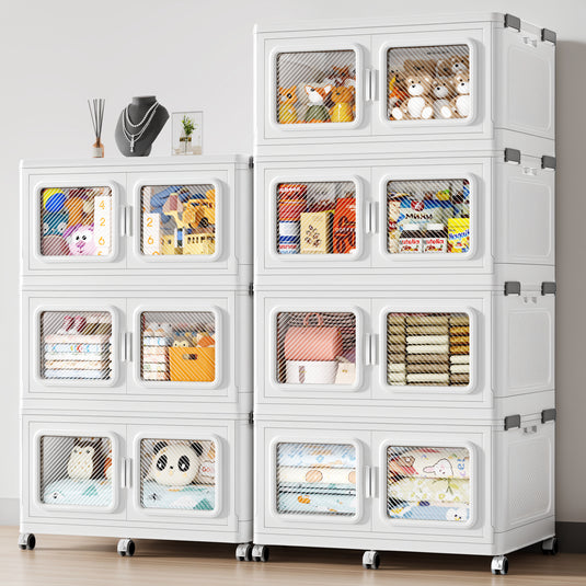 1320QT-2400QT Extra Large Stackable Storage Bins with Lid, 330Gal -600Gal Collapsible Closet Organizer and Storage Drawers with Wheels, Plastic Storage Box