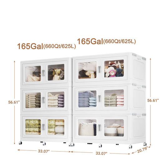 BROIVEW 330Gal Extra Large Stackable Storage Bins with Lids & Wheels, White 55gal-6pack