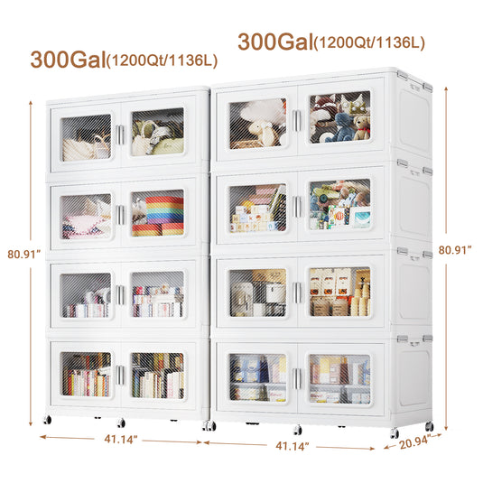 BROIVEW 600Gal Extra Large Stackable Storage Bins with Lids & Wheels, White 75gal-8pack
