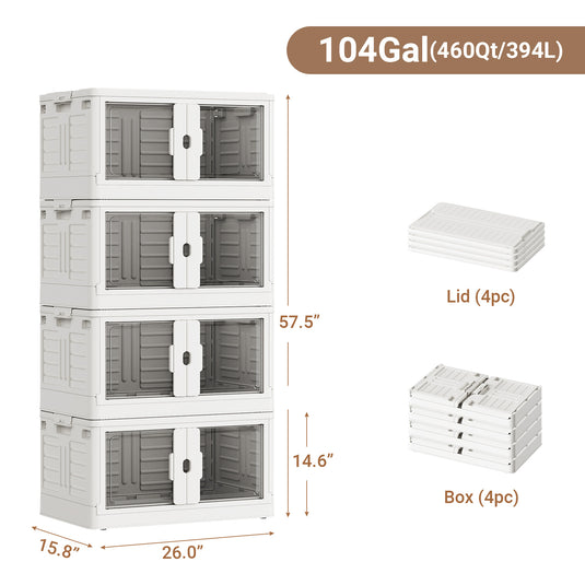 V7 460QT Stackable Collapsible Storage Bins with Individual Lids