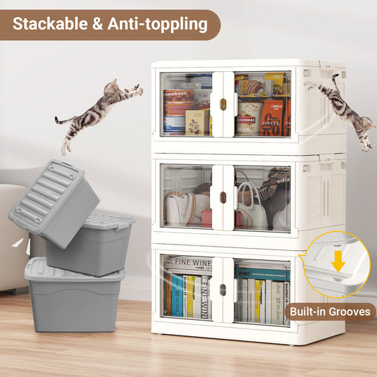 V7 460QT Stackable Collapsible Storage Bins with Individual Lids