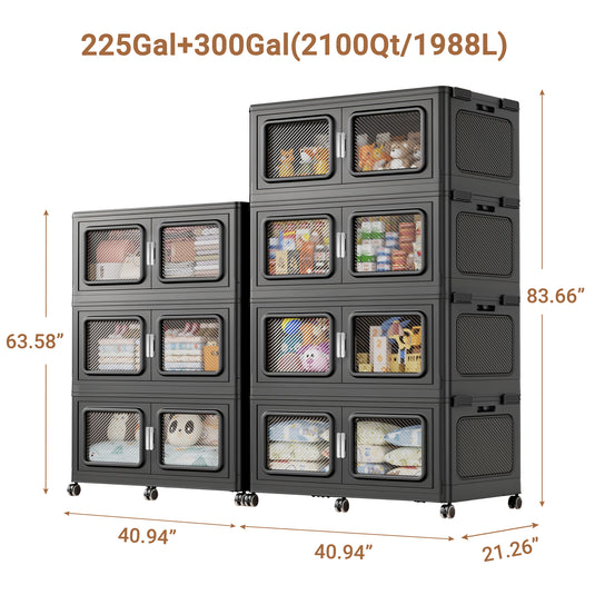 1320QT-2400QT Extra Large Stackable Storage Bins with Lid, 330Gal -600Gal Collapsible Closet Organizer and Storage Drawers with Wheels, Plastic Storage Box