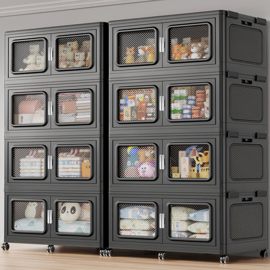BROVIEW 2400QT Stackable Storage Bins Set 600Gal Storage Box - Black, Large Capacity with Wheels, Ideal for Home & Garage