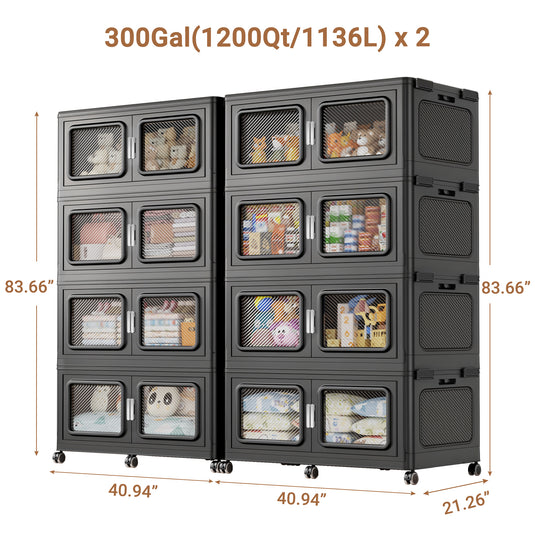 BROVIEW 2400QT Stackable Storage Bins Set 600Gal Storage Box - Black, Large Capacity with Wheels, Ideal for Home & Garage