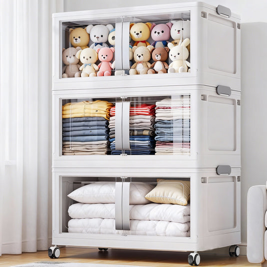 480Qt-800Qt Large Stackable Storage Bins with Lids, Plastic Closet Organizers Storage Drawer with Wheels Doors, Toy Clothes Storage Box V70