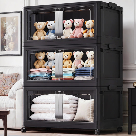 480Qt-800Qt Large Stackable Storage Bins with Lids, Plastic Closet Organizers Storage Drawer with Wheels Doors, Toy Clothes Storage Box V70