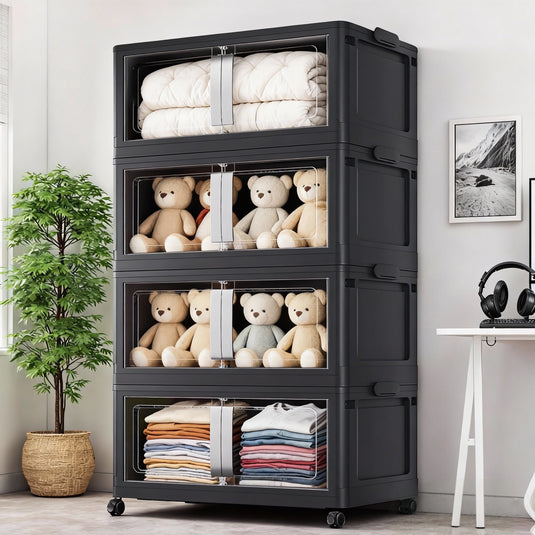 480Qt-800Qt Large Stackable Storage Bins with Lids, Plastic Closet Organizers Storage Drawer with Wheels Doors, Toy Clothes Storage Box V70
