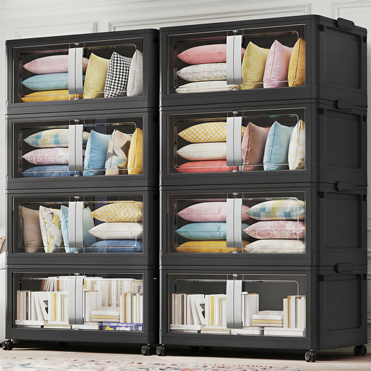 V70 Stackable Storage Bins Extra Large 240Gal-280 Gallon (960Qt-1120 Quart), Plastic Box, Stackable & Foldable, Clear Doors, Magnetic Closure, 360° Wheels
