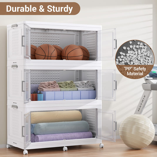 Broview 327QT/600QT/800QT Stackable Storage Bins with Lid, Wheels & Dividers, Extra Large Collapsible Plastic Closet Organizers Storage Cabinet Box