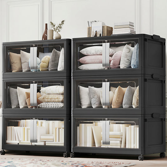 V70 Stackable Storage Bins Extra Large 240Gal-280 Gallon (960Qt-1120 Quart), Plastic Box, Stackable & Foldable, Clear Doors, Magnetic Closure, 360° Wheels