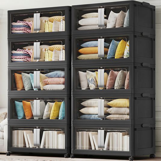 V70 Stackable Storage Bins Extra Large 240Gal-280 Gallon (960Qt-1120 Quart), Plastic Box, Stackable & Foldable, Clear Doors, Magnetic Closure, 360° Wheels
