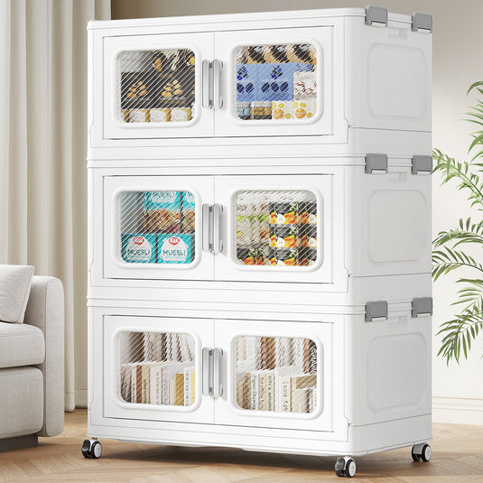 BROVIEW V80 480 Qt Stackable Storage Bin with Lids, 120Gal Collapsible Storage Boxes, Folding Plastic Drawer Cabinet for Home Storage and Organization