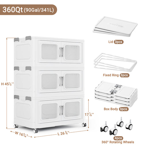 BROVIEW V80 480 Qt Stackable Storage Bin with Lids, 120Gal Collapsible Storage Boxes, Folding Plastic Drawer Cabinet for Home Storage and Organization