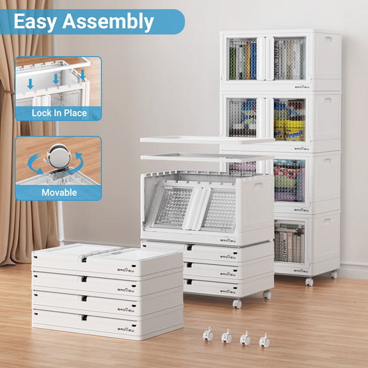 V10 Plastic Stackable Collapsible Storage Bins with Doors Wheels