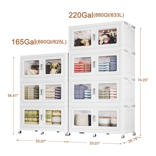 1320QT-2400QT Extra Large Stackable Storage Bins with Lid, 330Gal -600Gal Collapsible Closet Organizer and Storage Drawers with Wheels, Plastic Storage Box
