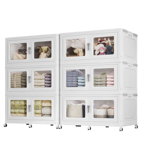 BROIVEW 330Gal Extra Large Stackable Storage Bins with Lids & Wheels, White 55gal-6pack