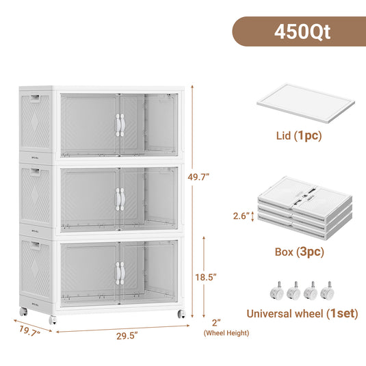 BROVIEW 3Pack 105Gal Storage Bins with Clear Doors