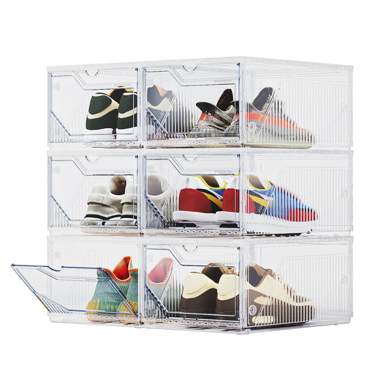XX-Large Shoe Sneaker Storage Boxes for Size 14, Stackable & Thicken Clear Plastic Shoe Organizers 1/6/8/12/16 Packs for Entryway Closet Under Bed, Shoe Storage Cabinets Container Display Case w/ Magnetic Door