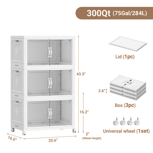 BROVIEW 3Pack 75Gal Storage Bins with Clear Doors