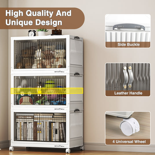 V8 30Gal/50Gal Stackable Collapsible Storage Bins with Lids and Doors