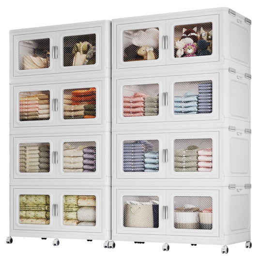 BROIVEW 440Gal Extra Large Stackable Storage Bins with Lids & Wheels, White 55gal-8pack