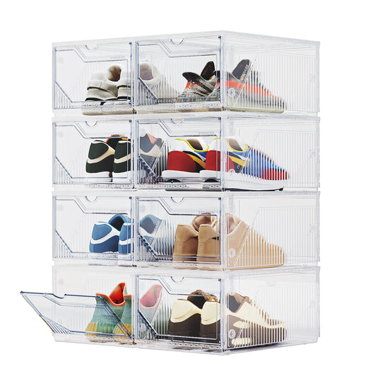 XX-Large Shoe Sneaker Storage Boxes for Size 14, Stackable & Thicken Clear Plastic Shoe Organizers 1/6/8/12/16 Packs for Entryway Closet Under Bed, Shoe Storage Cabinets Container Display Case w/ Magnetic Door