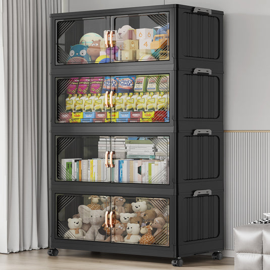 Broview 175Gal Plastic Stackable Storage Bins with Lid, 700QT Extra Large Containers With Drawers, Folding Closets with 4x Wheels, Collapsible Cabinets Organizers for Home Office