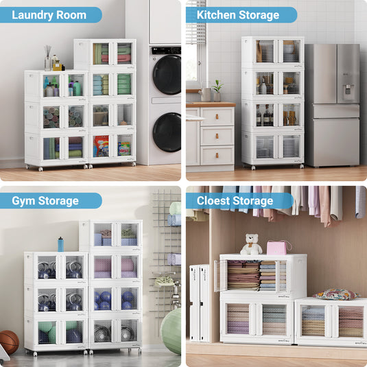 V10 Plastic Stackable Collapsible Storage Bins with Doors Wheels