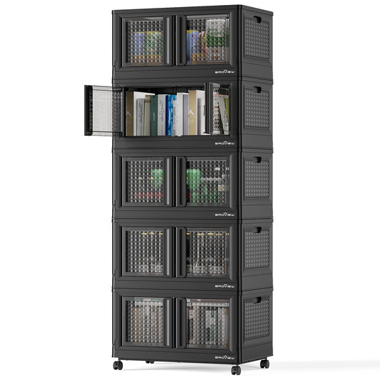 V10 Plastic Stackable Collapsible Storage Bins with Doors Wheels