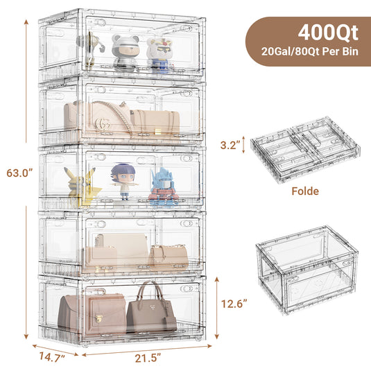 C8 240Qt/320Qt/400Qt Clear Storage Bins with Lids, Shiny Plastic Storage Bins