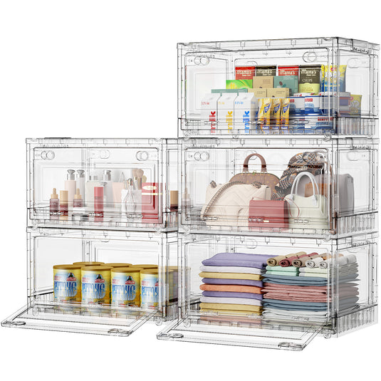 BROVIEW Full Clear Storage Bins Large 240Qt/320Qt/400Qt, Shiny Plastic Display Box, for Home Crafts Makeup, Stackable & Foldable, Individual Lids & Wheels