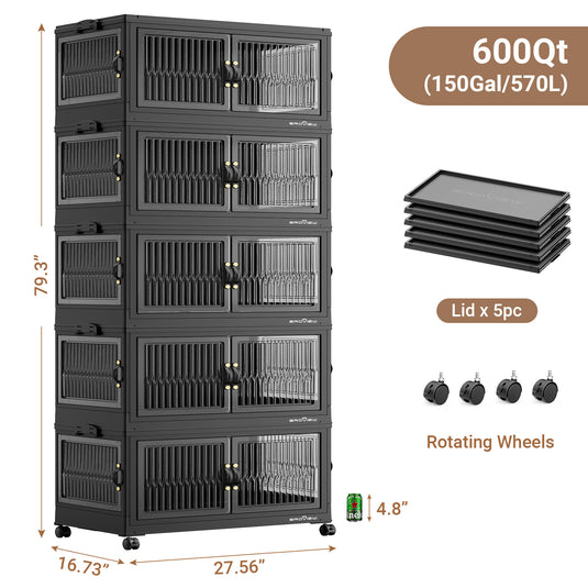 V8F 360Qt/480Qt/600Qt Storage Bins with Lids,Front and Side Open Doors