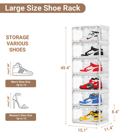 BROVIEW Led Shoe Boxes, Sneaker Shoe Display Case with Voice Control Lights, 2 Row 6 Tier White