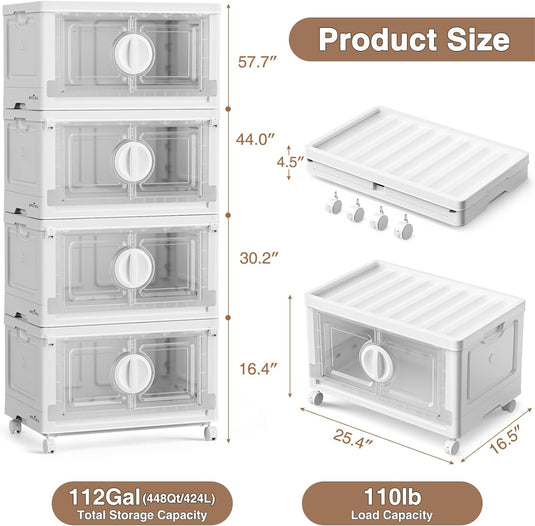 112 Gal Folding Plastic Storage Cabinets with Lockable Doors
