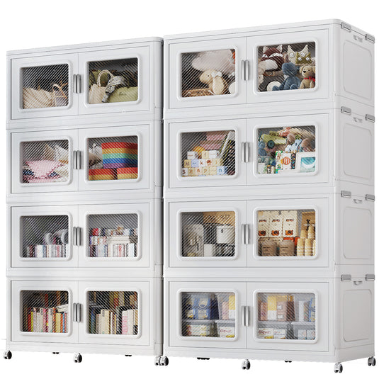 BROIVEW 600Gal Extra Large Stackable Storage Bins with Lids & Wheels, White 75gal-8pack