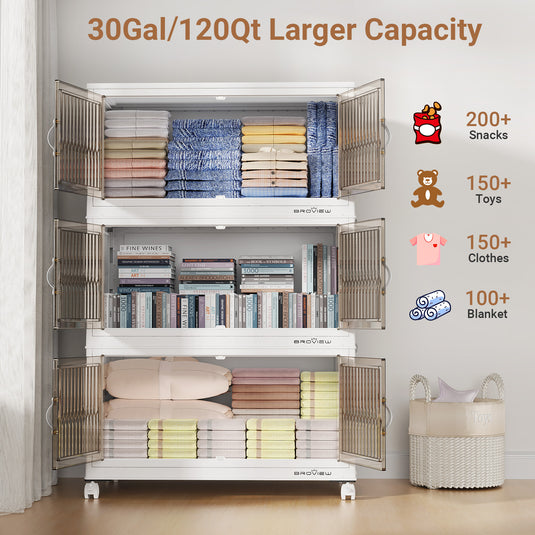 V8 30Gal/50Gal Stackable Collapsible Storage Bins with Lids and Doors