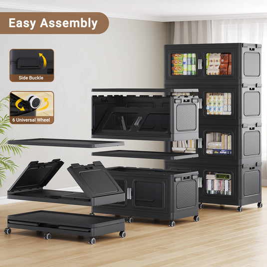 BROVIEW 385 Gal Extra Large Stackable Storage Bins with Lids & Wheels, Black 55 gal-7 pack