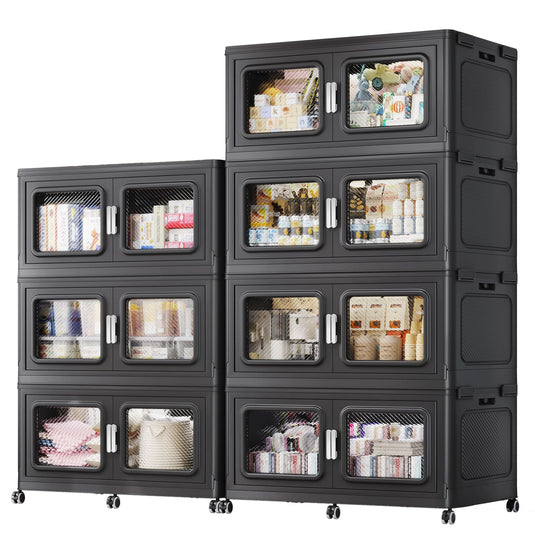 BROVIEW 385 Gal Extra Large Stackable Storage Bins with Lids & Wheels, Black 55 gal-7 pack