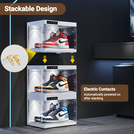 BROVIEW Smart Shoe Display Box with Led Lights Auto-Opening Shoe Organizer Sneaker Case, 4 Pack