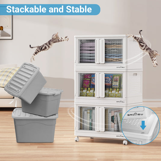 V10 Plastic Stackable Collapsible Storage Bins with Doors Wheels