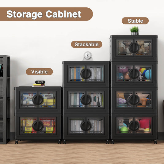 Black Plastic Collapsible Storage Bins with Lids