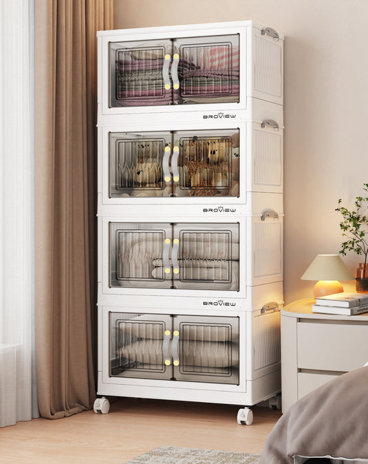 BROVIEW 120Qt-800Qt  Stackable Storage Bins with Lids, Plastic Closet Organizers and Storage Drawer, Collapsible Storage Box with Wheels, Folding Storage Cabinet for Closet Clothes Organization